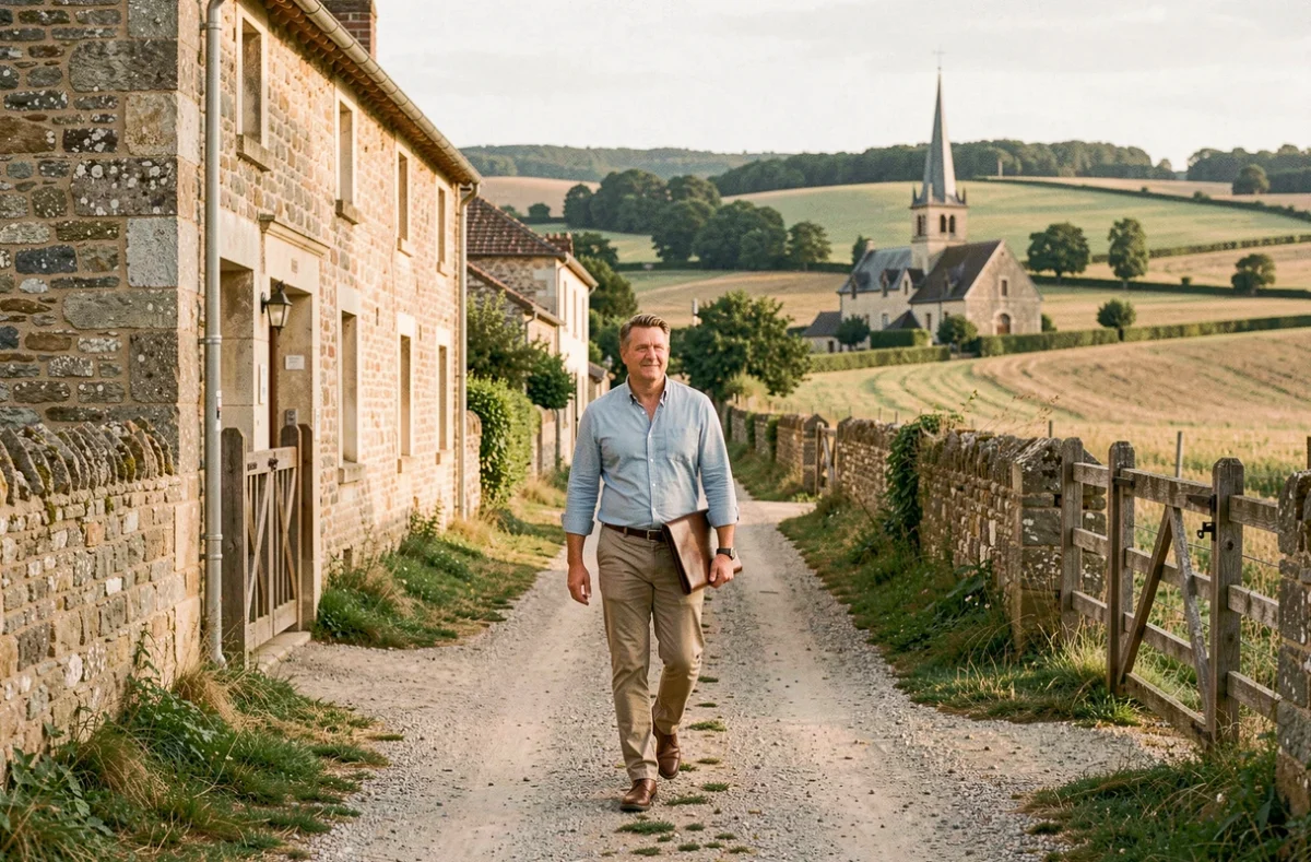 Agent immobilier en milieu semi-rural dans un village du Loiret, illustrant le cabinet L'Adresse Chesneau