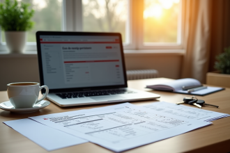 Espace de travail moderne avec ordinateur et documents fiscaux français