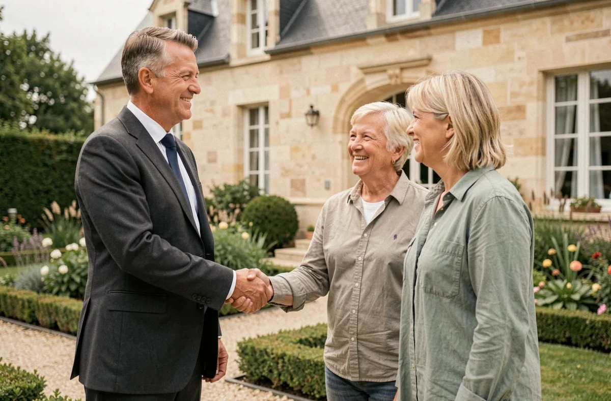 Expert immobilier en discussion avec des propriétaires à Saint-Jean-le-Blanc, illustrant le cabinet Pascal Lobry