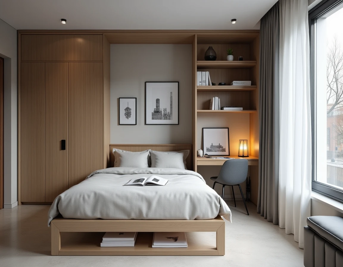 Chambre moins de 9m2 transformée avec lit escamotable et bureau intégré pour valoriser la vente