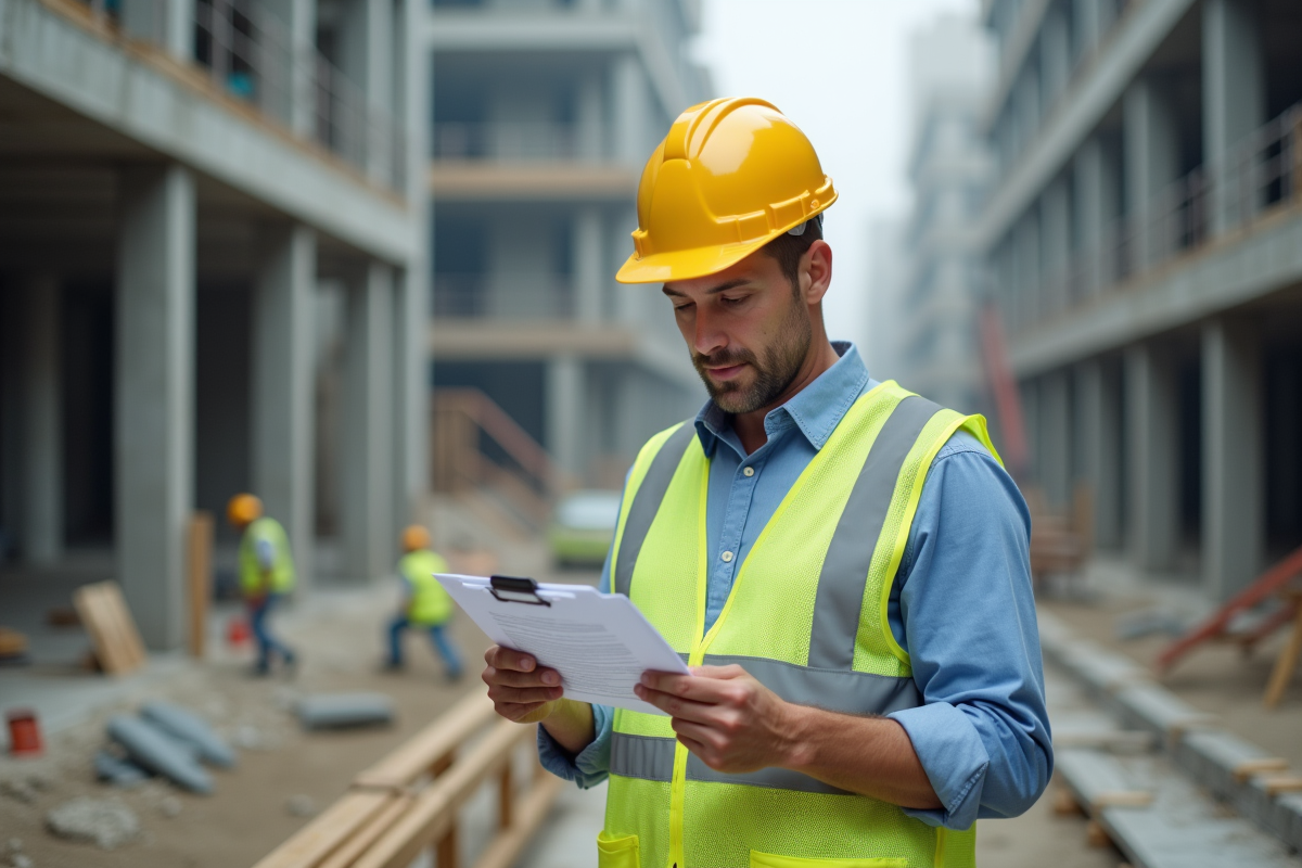 Chef de chantier en sécurité sur site de construction