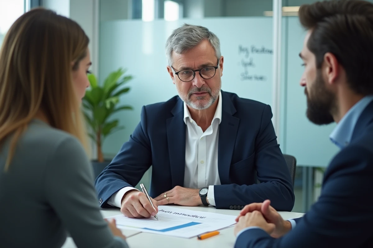 Conseiller bancaire français présentant les options de financement immobilier pour un achat au Portugal