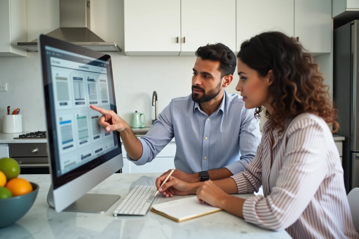 Couple consultant leur espace client Foncia en ligne pour télécharger quittances et attestations de location