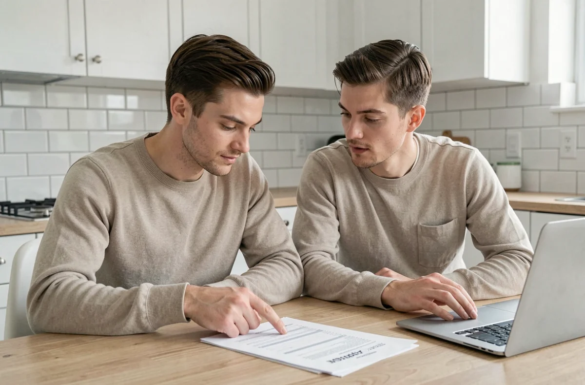 Couple étudiant les coûts et responsabilités d'une demande 3233-SD à la maison