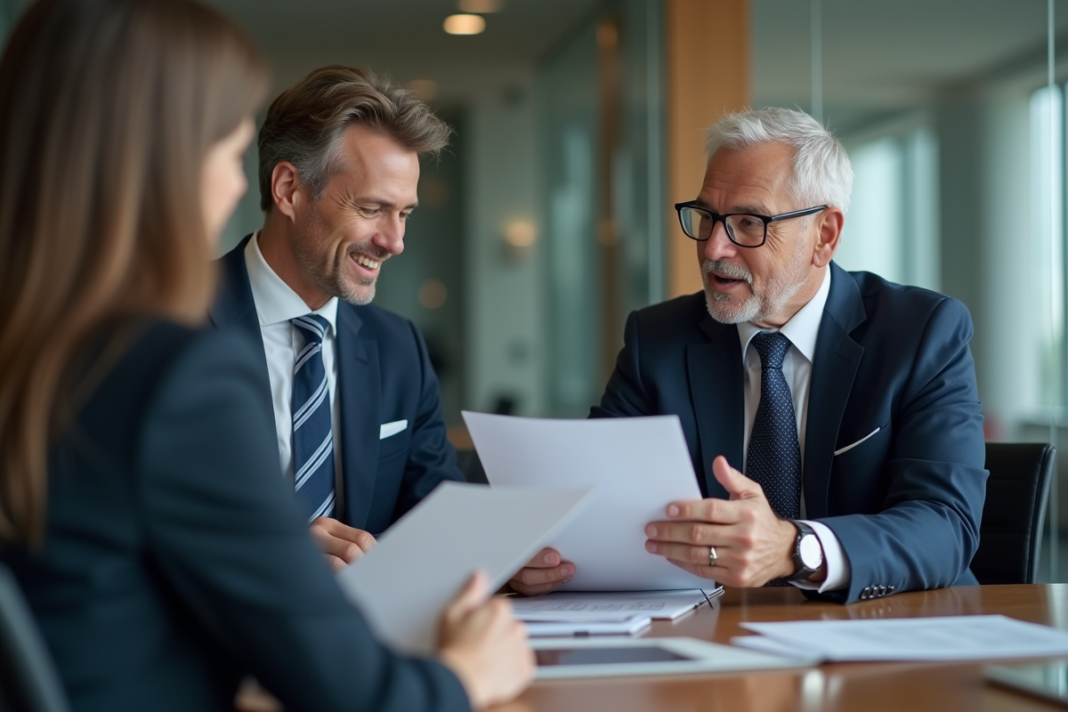 Homme en costume discutant avec collègue dans une salle de réunion