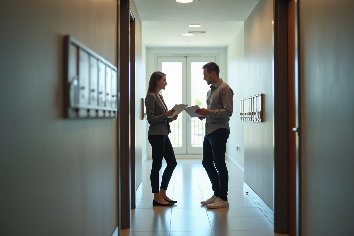 Femme en costume discutant avec un jeune homme à l