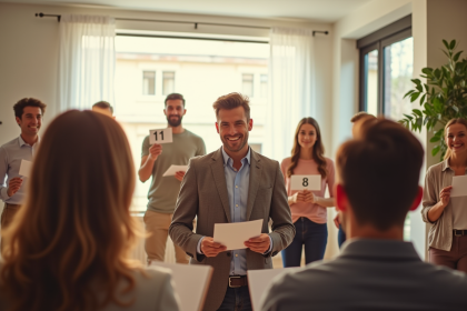Vente aux enchères immobiliere dans une salle lumineuse
