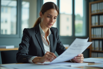 Femme d affaires concentrée dans un bureau lumineux
