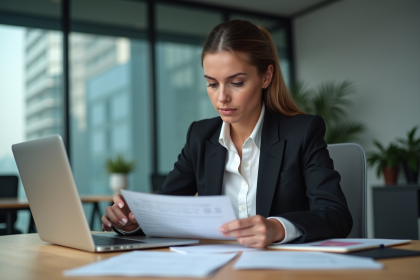 Femme d affaires concentrée sur ses documents financiers