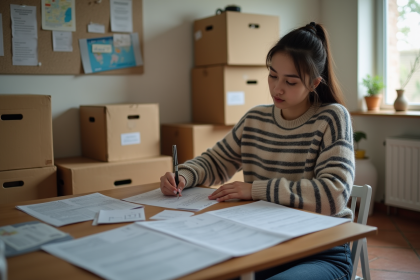 Jeune femme remplit des formulaires administratifs à la maison