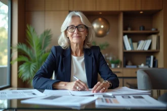 Femme d age moyen en bureau immobilier de luxe