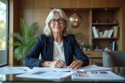 Femme d age moyen en bureau immobilier de luxe