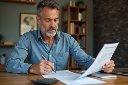 Homme d'affaires concentré sur ses papiers et formulaires