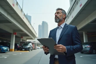 Homme d affaires dans un parking moderne en ville