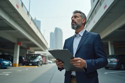 Homme d affaires dans un parking moderne en ville