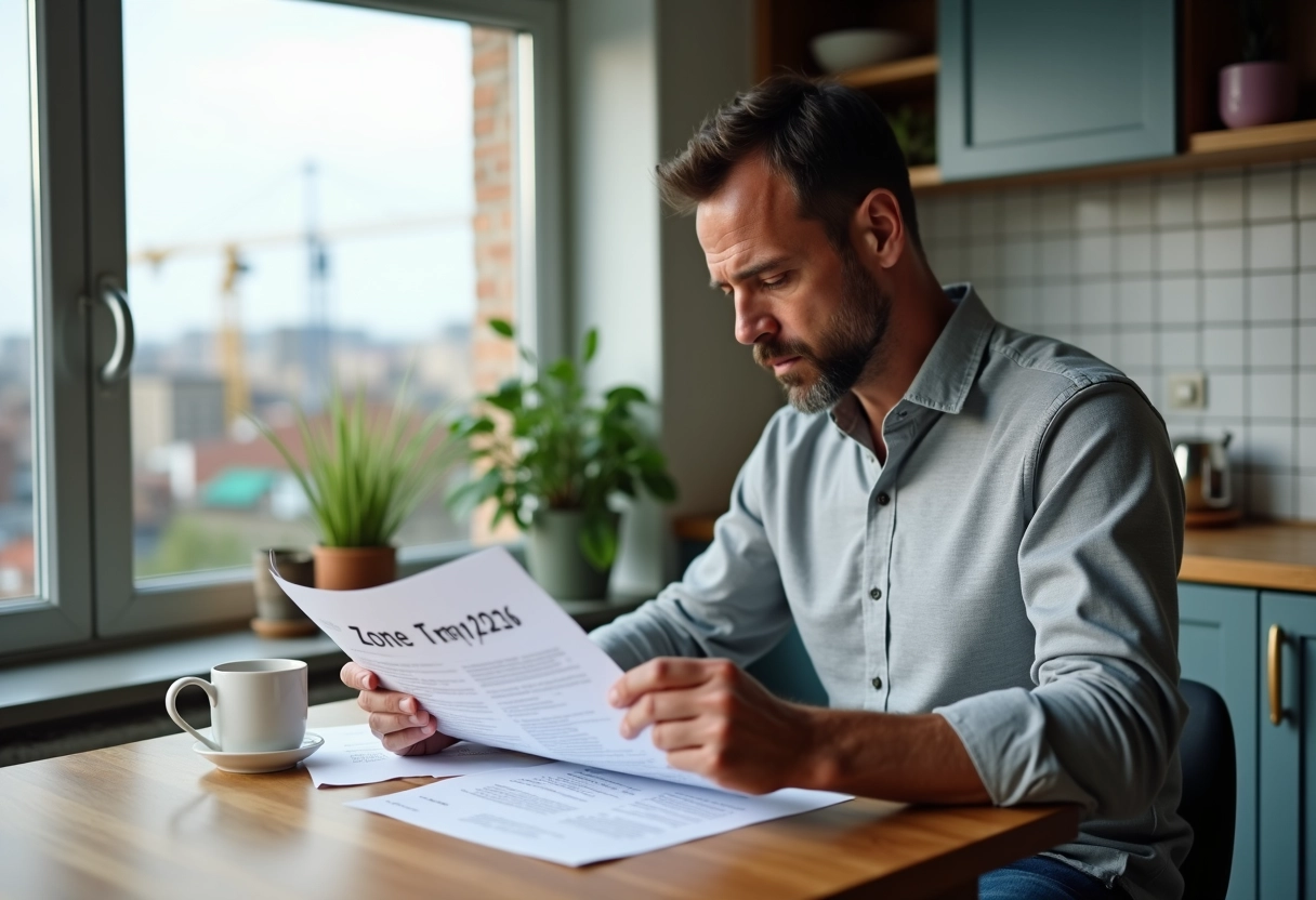 Homme lisant un document sur le développement urbain