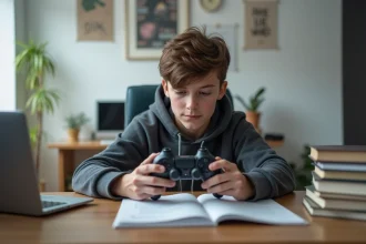Jeune homme étudie un manuel Liloo BSK à son bureau