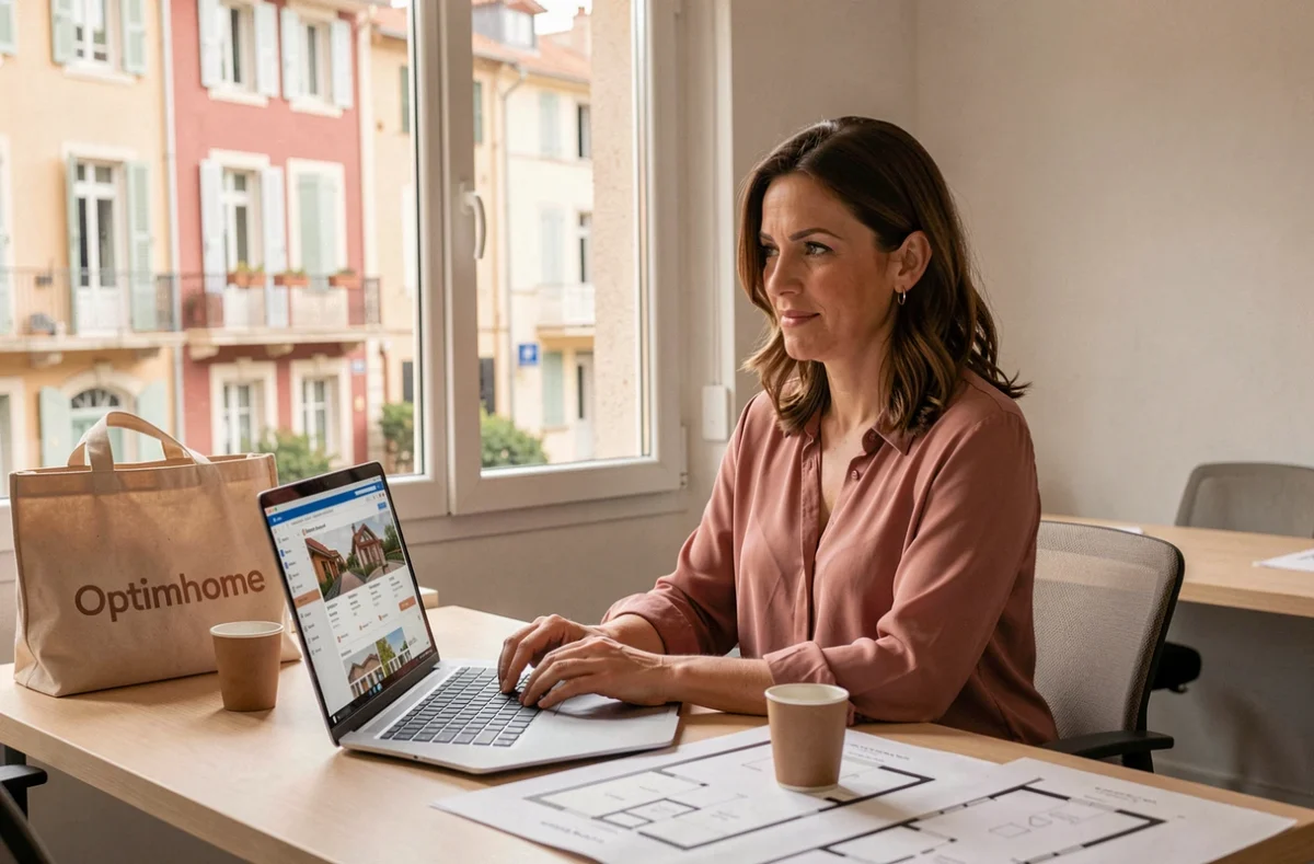 Mandataire Optimhome Marseille travaillant depuis un espace de coworking avec vue sur les façades marseillaises