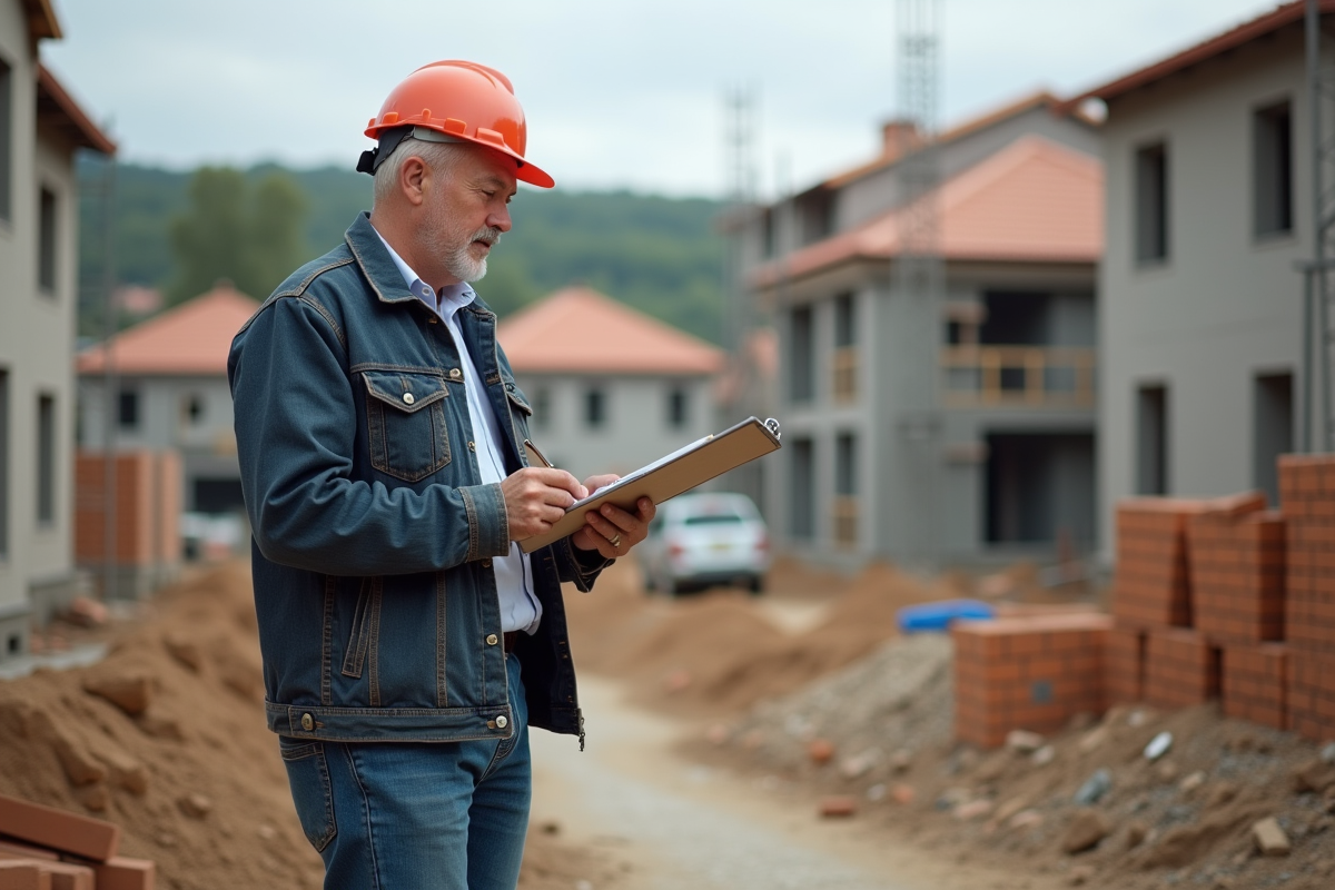 Ouvrier signant un document sur un chantier de construction