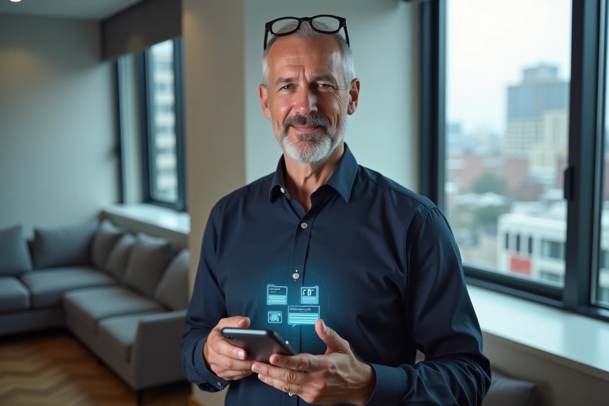 Propriétaire consultant ses attestations d'assurance et documents locatifs sur l'application Foncia depuis son smartphone