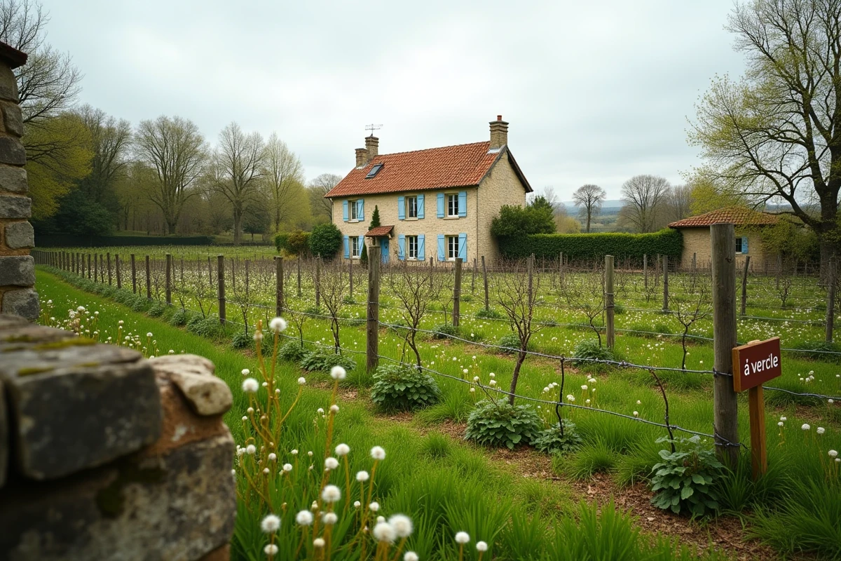 Vignoble bordelais à vendre avec végétation spontanée entre les rangs, signe d'un potentiel de conversion en viticulture biologique